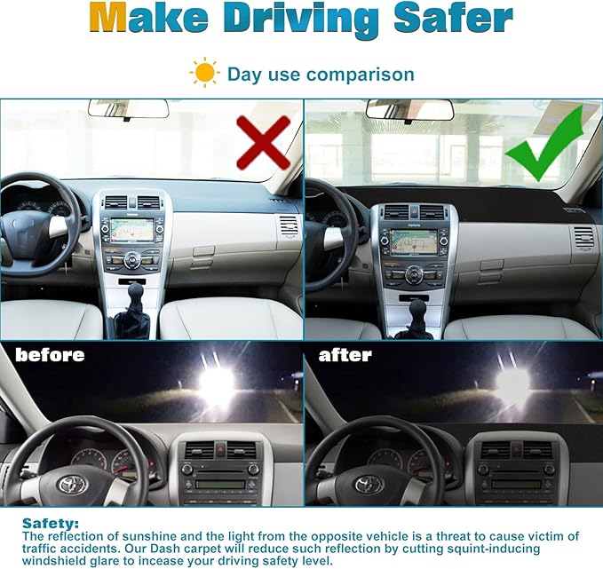 x xotic tech Center Console Dashboard Mat Pre-Cut Non-Slip Sunshield Sun Glare Protector Dash Carpet Pad Black Cover Compatible with Toyota Corolla 2007-2013