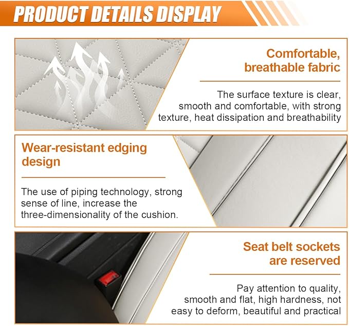 Luxury Faux Leather Car Seat Cover, Anti-Slip Waterproof Universal Front Bottom Seat Protector with Storage Pocket, Triangular Pattern Vehicle Seats Cushion for Sedans, SUVs, Trucks (Grey)