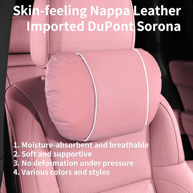 2 Pcs Car Headrest Neck Pillow for Driving,Premium Skin-Feeling Napa Leather Soft and Comfortable Headrest,Two Gears of Height Adjustment Car Seat Headrest Pillow Car Interior Accessories