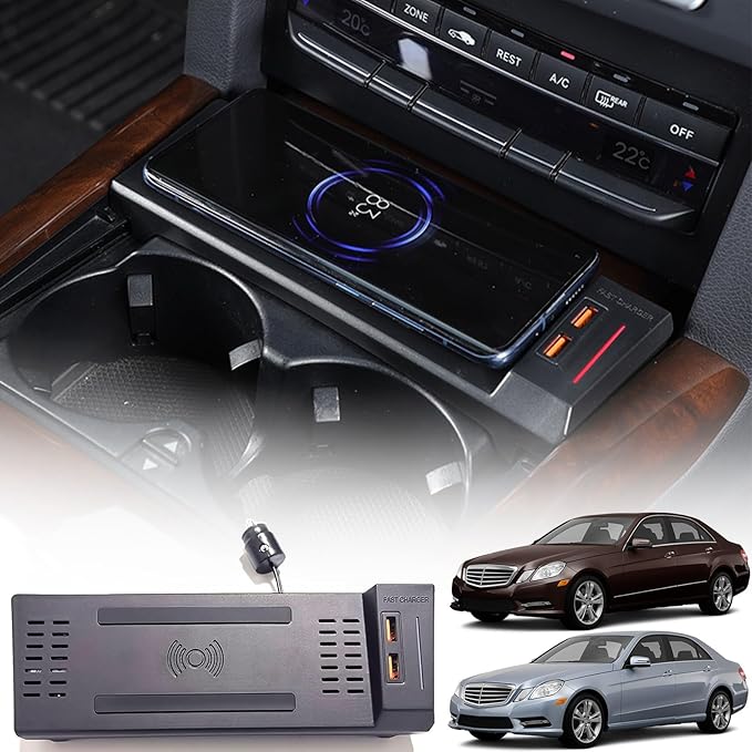 Wireless Car Charger for Mercedes-Benz E Class 2010 2011 2012 2013 2014 2015, OEM Custom Fit Fast Charging Phone Charger Pad for Mercedes Benz (W212) E-Class E200 E260 E300 Accessory
