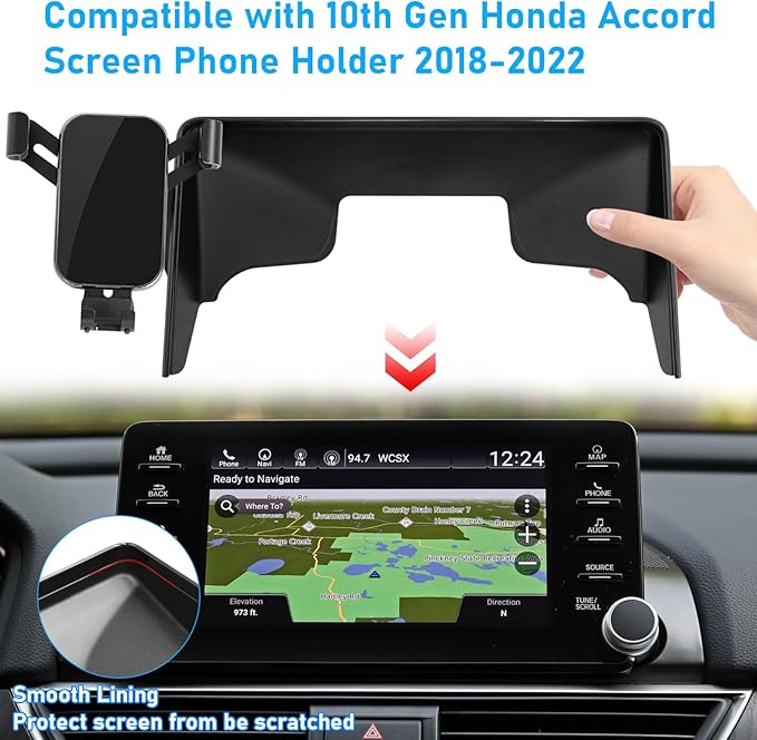 Compatible with Honda Accord Phone Mount 2018 2019 2020 2021 2022,10th Gen Accord Phone Holder for 8 inch Navigation Screen,Accord Cell Phone Holder 360 Degree Rotation Mounted Anti-Shake,black