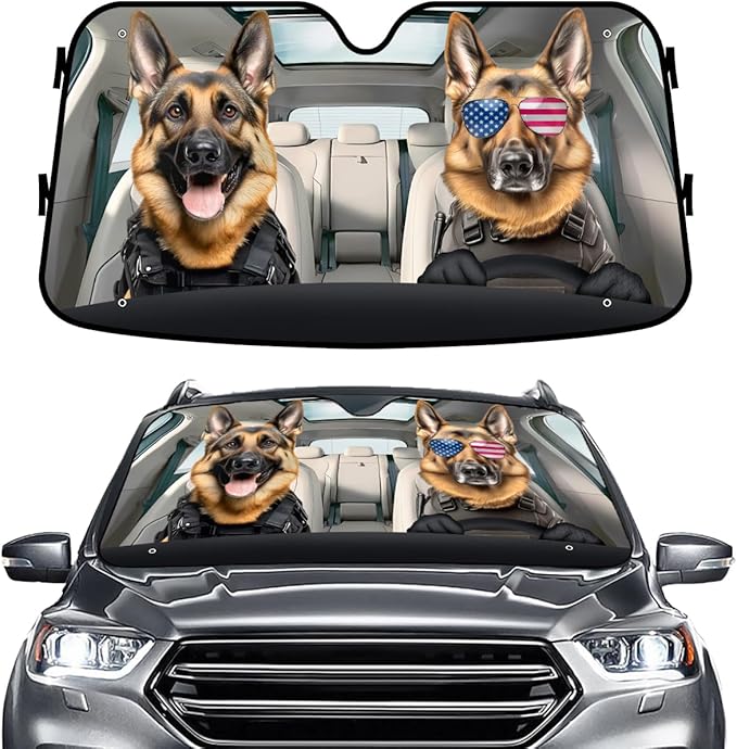 GENANY German Shepherd Police Windshield Sun Shade for Car SUV Truck (55x30 Inches), Sun Shade Windshield, Shades for Windows, Protector Blocks UV, Spring Car Decor
