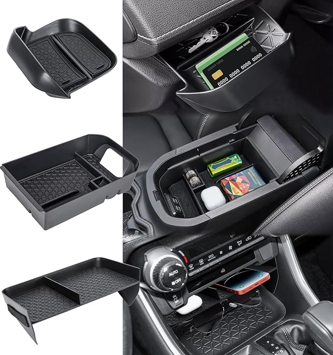 3PCS Center Console Organizer Compatible with 2019-2024 2025 Toyota RAV4 Driver's Drawer Box Storage Tray Insert Secondary Storage Box Interior Accessories