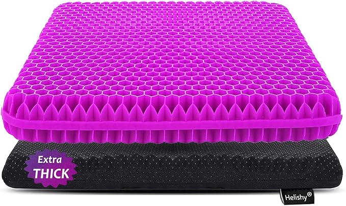 Gel Seat Cushion for Long Sitting, Extra Thick Gel Cushion for Wheelchair Soft Chair Pads for Office Home Chairs Car Seats Long Trips - Back Sciatica Hip Tailbone Pain Relief Cushion (Violet)