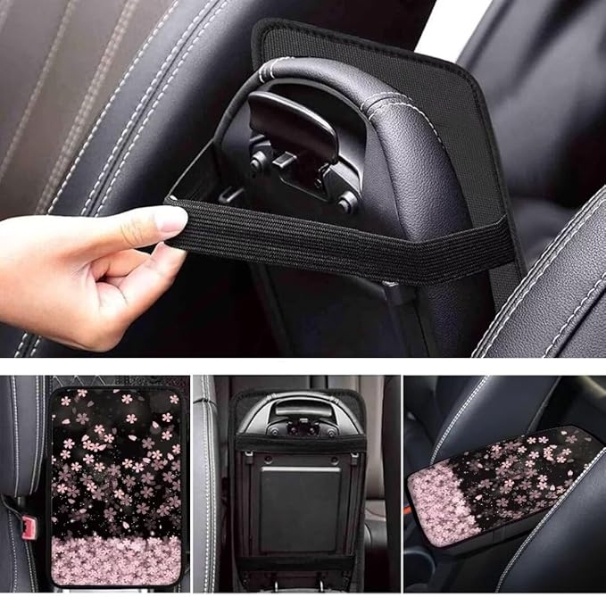 Coldinair Cherry Blossom Car Armrest Cover,Auto Center Console Pad,Soft Seat Box Cover Protector Cushion,Car Accessories Decor for Most Cars,Sedan,Truck,SUV