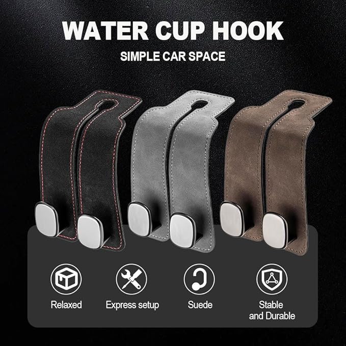 2026 New 2 in 1 Car Seat Back Storage Hook, Car Backseat Organizer Accessories, Premium Leather Headrest Hook for Auto Hooks Organizer for Handbag Purse Coat Bags (1, Brown)