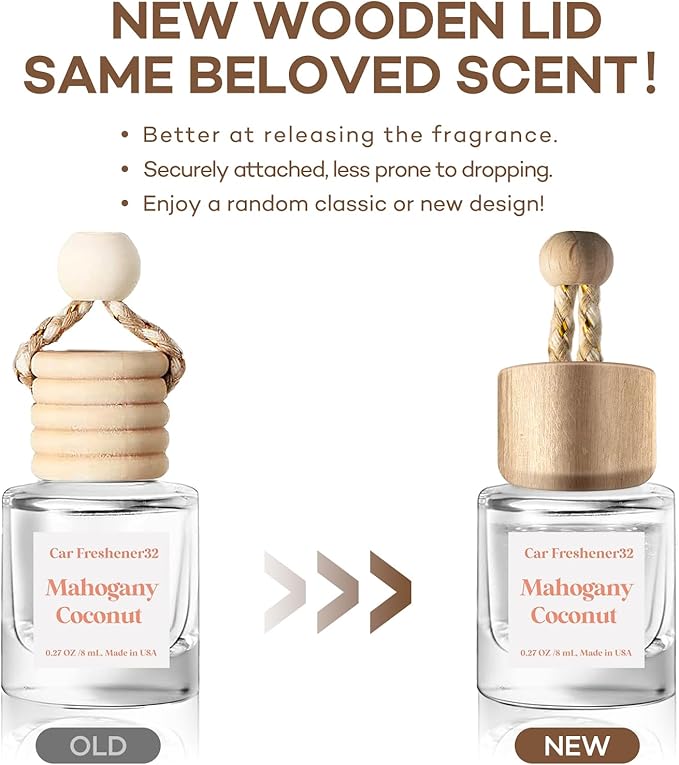 C Classy Hanging Car Air Freshener 2 Pack, Mahogany Coconut Essential Oil Diffuser, Long-Lasting Fragrance, Cute Glass Bottle Car Accessories for Women & Men, Made in USA