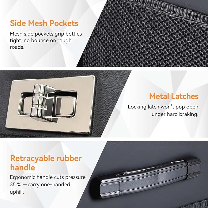 Noaman Leather Trunk Organizer for SUV - Large Car Trunk Storage Organizer with Lid and 2 Removable Dividers, Foldable Car Organizers and Storage Box for Sedan with 2 Metal Locking Clasps Black.