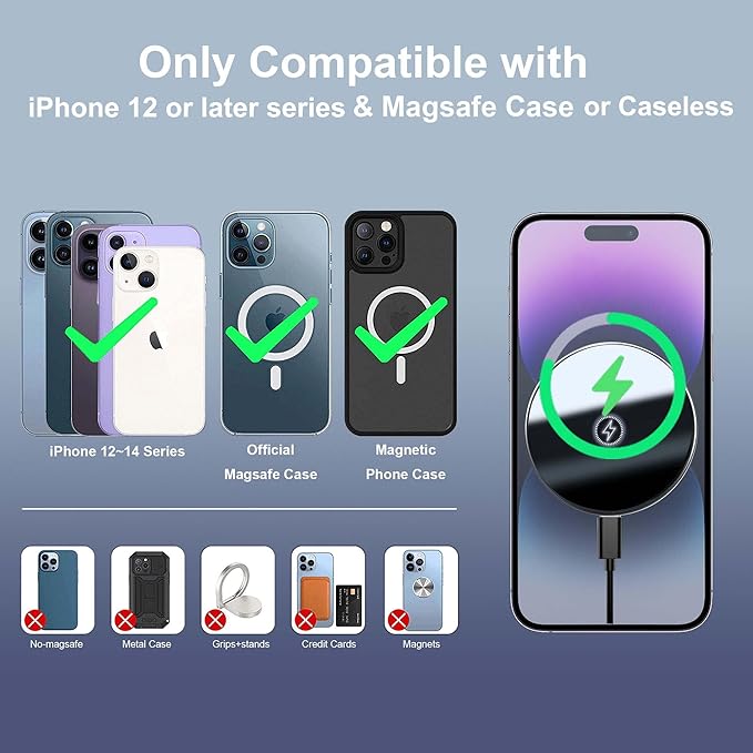 for Mag-Safe Car Mount Charger 15W iPhone Wireless Car Cigarette Lighter Phone Charger, Cigarette Lighter Phone Mount with Dual Port PD&QC3.0 Fast Charging for iPhone 17 16 15 Pro Plus Max 14 13 12