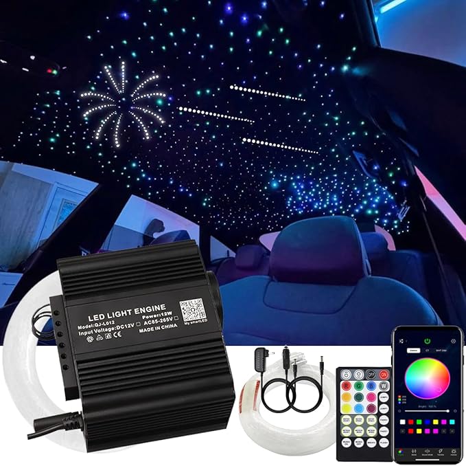 AMKI 300pcs 0.03in 9.8ft Twinkle Starlight Headliner Kit, Updated 2 in 1 Twinkle+Meteor Fiber Optic Light Box RGBW Sound Activated Mode for Car& Home Decoration, 180pcs Pure White Shooting Star