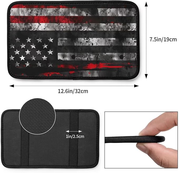 Car Armrest Box Pad American US Flags Car Center Console Cover Pad Black and Red Auto Armrest Cover for Most Vehicle, SUV, Truck Universal Arm Rest Cushion Pads