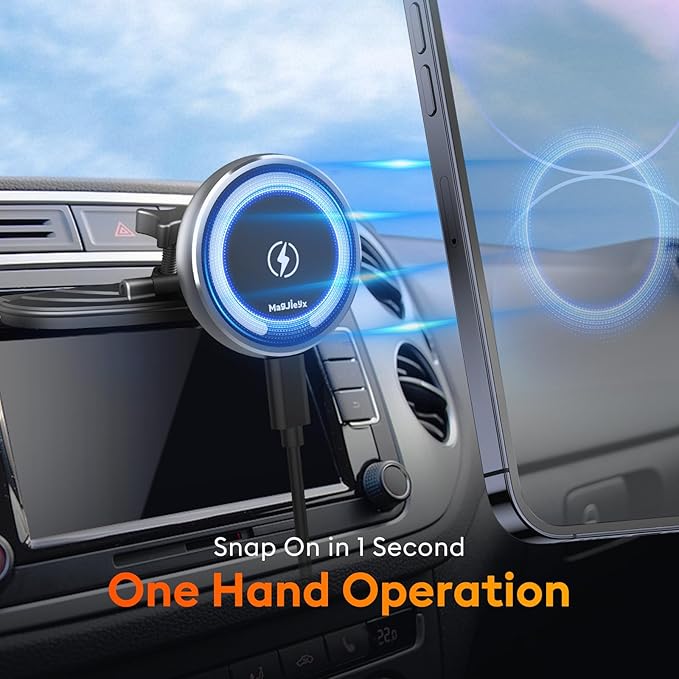 MAGJIEYX CD Slot Magnetic Car Mount Charger for iPhone 17, 16, 15-12, 3X Stable on Bumpy Roads, Wireless Charging Holder with 3M Dash Sticker, No Vent Block for Sedans/SUVs/Trucks