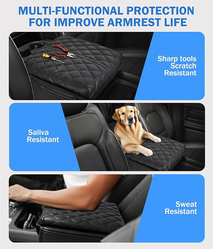 Center Console Cover for Hyundai Palisade 2020 2021 2022 2023 2024 2025 2026 Accessories, Anti-Scratch Leather Middle Armrest Console Pad Elbow Arm Rest Cushion Protector with Pockets Storage Bag