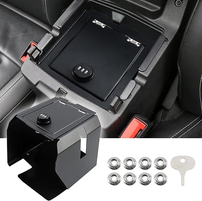 Center Console Lock Safe Box Compatible with Jeep Wrangler JL 4XE 2018-2025 for Gladiator JT Interior Accessories Armrest Vault Security Organizer Tray with 3 Digit Combo Password