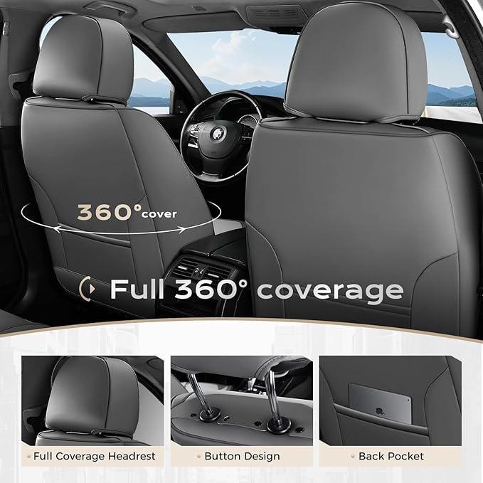 Coverado Car Seat Covers Front, Seat Covers for Cars, Waterproof 2-Pack Car Seat Cushion, Leather Carseat Seat Protectors, Universal Seat Covers Fit for Most Sedans SUV Pick-up Trucks(Gray&Light Gray)