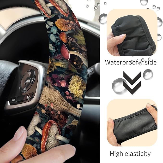 Car Steering Wheel Cover, Universal 15 Inch Neoprene Non-Slip Steering Wheel Covers, Funny Car Accessories for Women Men Fit Auto, Suvs, Truck Cute Various Mushroom