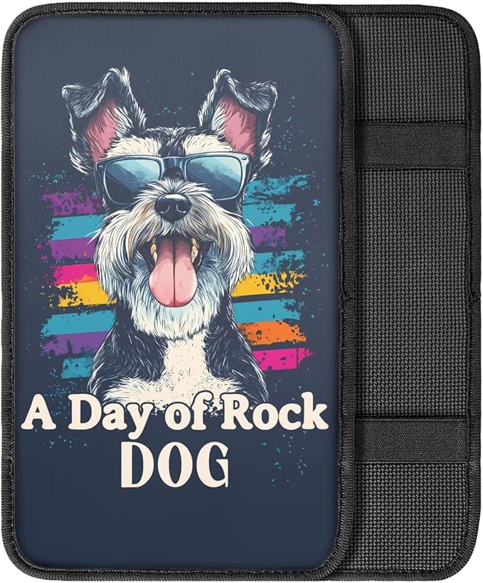 UNICEU Sunglasses Puppy Print Car Center Console Armrest Cover Pad, Universal Fit Most Vehicle Truck SUV Lightweight Washable Car Armrest Seat Box Cover Decoration
