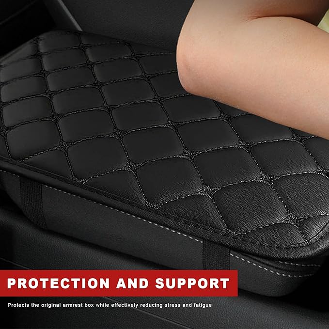 Car Center Console Cushion Pad, Anti-Scratch PU Leather Auto Armrest Seat Box Protector, Waterproof Arm Rest Protection Cover Interior Decoration for SUV Sedan Truck (Black)