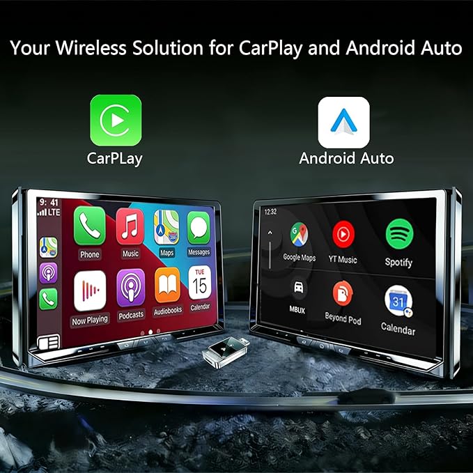 CrystalSync Elite Wireless CarPlay Adapter for Apple i-Phone i-OS 10+ and Android Auto, Mini Edition, Converts Factory Wired to Wireless, Plug and Play