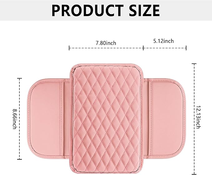 Upgraded Car Center Console Cover,Microfiber Leather Car Armrest Cover Cushion with 2 Storage Bags,Universal Cars Armrest Storage Box Cars Interior Accessories for Most Vehicles (Pink)