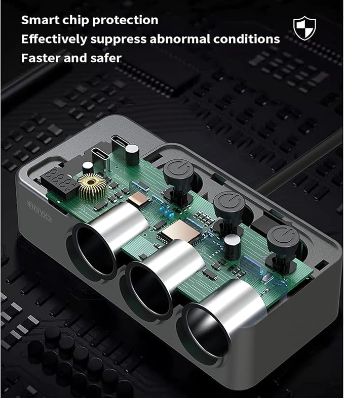 Cigarette Lighter Splitter, 8 in 1 Car Cigarette Lighter Adapter PD 35W Car Charger 3-Socket Heavy Duty Truck Multi Port USB C 12V/24V Independent Switches LED Display Super Fast Charger Car Devices