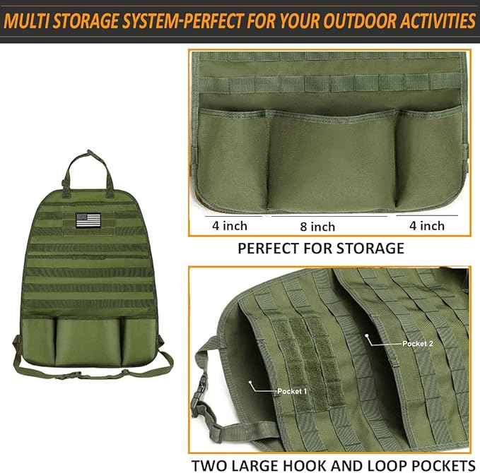 Upgrade 1000D Molle Seat Back Organizer with Pouches, Tactical Molle Vehicle Panel Car Seat Cover Protector Seat Back Organizers