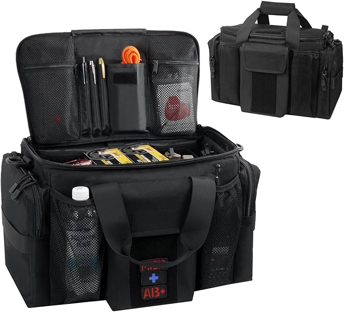 Law Enforcement Patrol Bag, Tactical Car Front Seat Organizer with MOLLE Webbing, Large Capacity Police Duty Gear Bag, Black