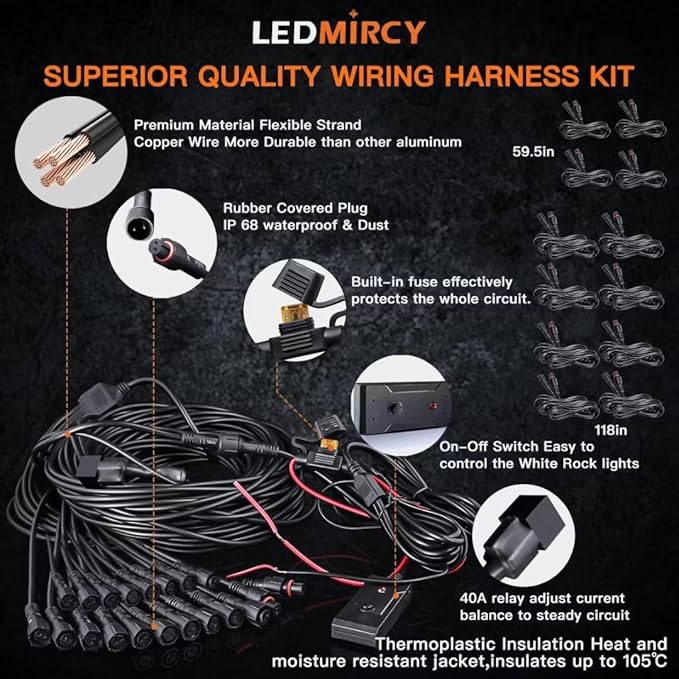 White Rock Lights,LEDMIRCY R1 Pure White LED Rock Lights Kit with Switch Wire Harness 20PCS for Trucks Off Road Boat Underglow Light Trail Rig Lights High Power Under Body Waterproof Shockproof Light