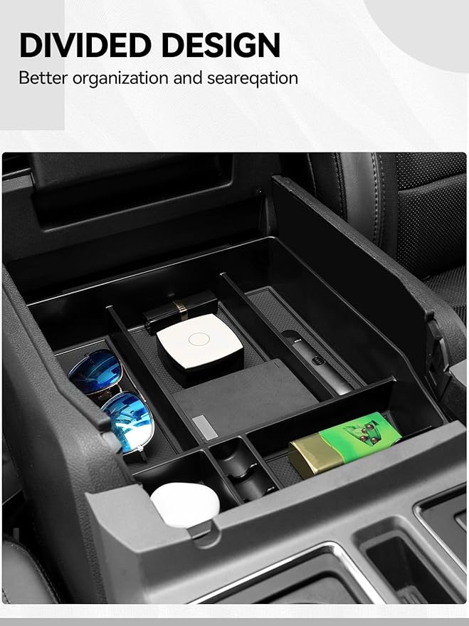 ELECFRESH 2PCS Center Console Organizer for 2023 2022 2021 Ford F150 Accessories, Armrest Storage Box and 16-Compartments Divider for Ford F150 (Not fit for 2024-2026)