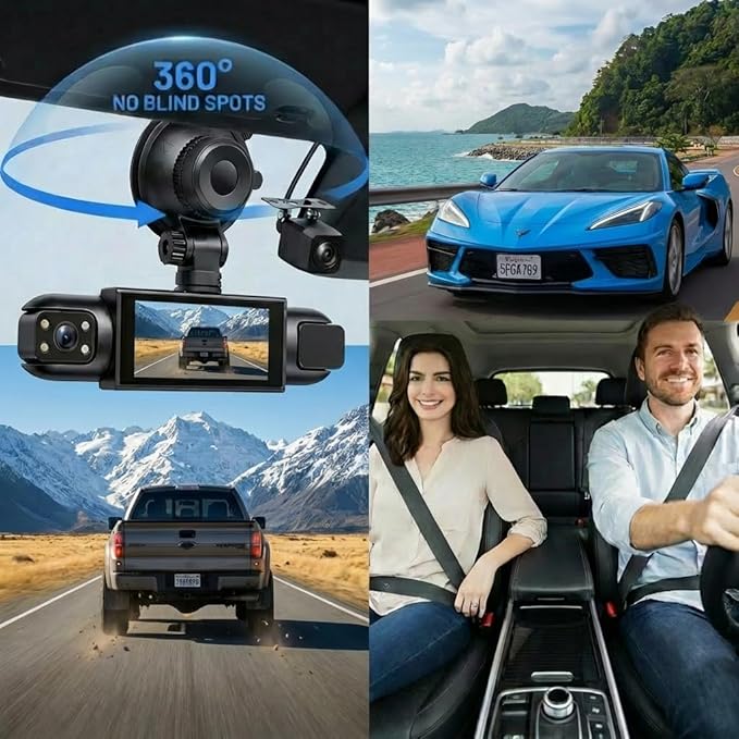 Dash Cam Front and Rear Inside,4 Channel Dashcam for Cars,Car Camera Driving Recorder with IR Night Vision,Loop Recording,3.16 Inch IPS Screen,Parking Mode (Dark Black)