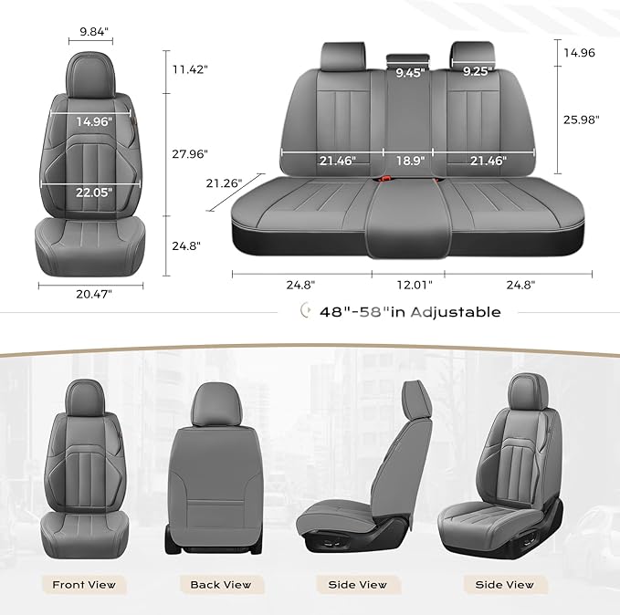 Coverado Car Seat Cover, Cover for Cars Front Seat, Premium Leather, Universal Fit Waterproof Seat Protectors, Car Seat Cushion Non-Slip for Most Cars-Gray