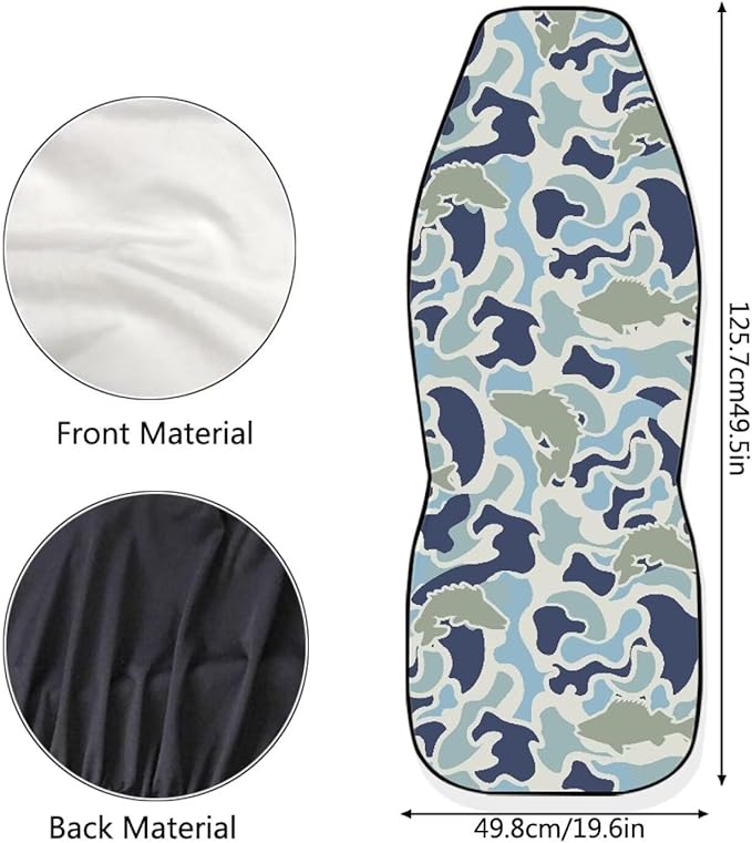 ELEQIN Fish Camo Car Front Seat Covers, 2 Pack Polyester Automotive Seat ProtectorsSoft & Breathable, Automotive Interior Accessories for Most Cars