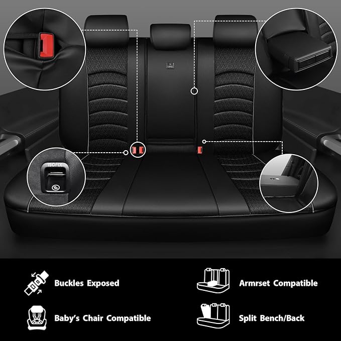 CAR PASS Comfortable 3D Foam Mesh Leather Car Seat Covers Full Sets, Air Cool Mesh Breathable Seat Covers for Car, Universal 5 Seats Fit for SUV Truck Sedan Automotive, Airbag Compatible,Black Gray