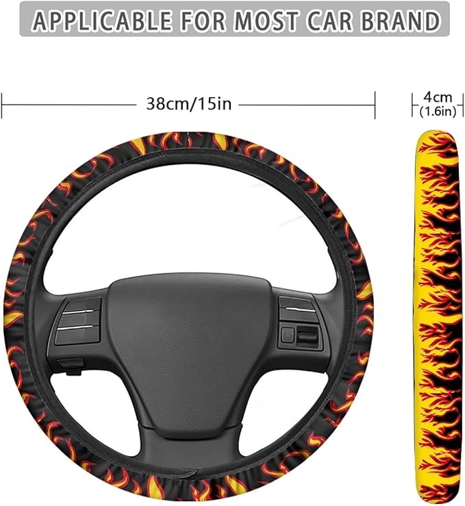 AFPANQZ Flames Pattern Car Steering Wheel Covers Sweat Anti-Slip Soft Grip Universal 14-15 inch Stretch-on Fabric Steering Wheel Protector Fits Sedans SUV Vans Trucks Red