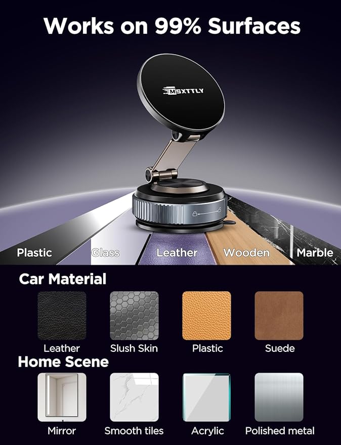 MSXTTLY Car Phone Holder Magnetic Phone Mount–360° Adjustable Suction Magnets for MagSafe, 2026 Upgrade Cell Phone Metal Carmount Travel Gifts, Compatible with iPhone 17 Pro Max 16 15 14 13 12, Blcak