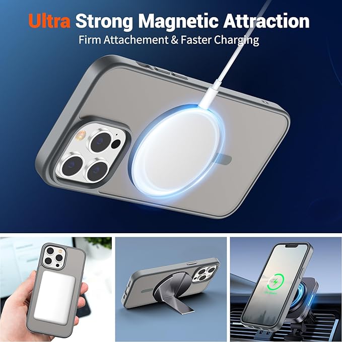 SUPFINE Magnetic for iPhone 13 Pro Case (Compatible with MagSafe) (Military Grade Drop Protection) Slim Translucent Matte Shockproof with Anti-Fingerprint Phone Case,Gray