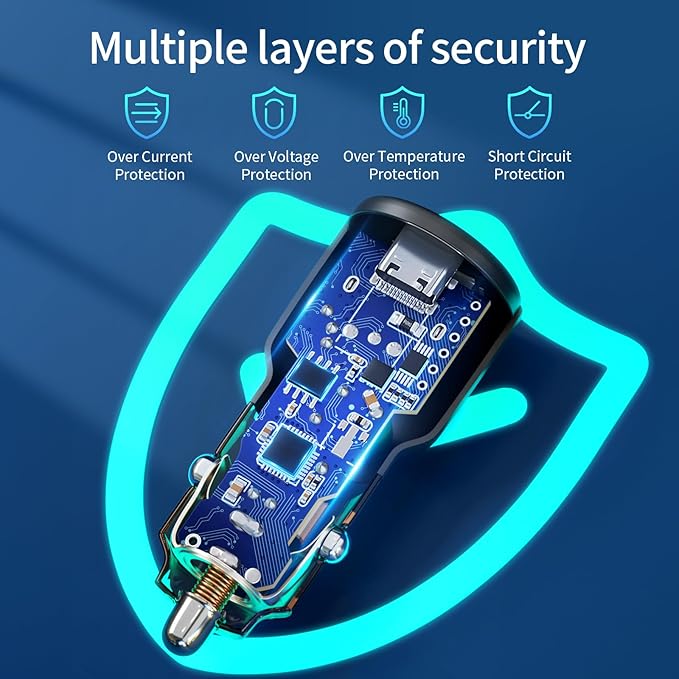 110W Retractable Car Charger, 3‑Port Cigarette Lighter Adapter, 5.7 ft Retractable USB‑C Cable, Car Charger USB C Fast Charge for iPhone 17/16/15 Series, Galaxy S25/S24 and More