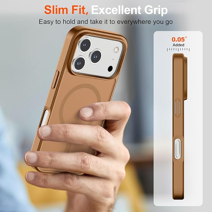SUPFINE Magnetic for iPhone 17 Pro Case (Compatible with MagSafe)(Military Grade Drop Protection) Translucent Matte Shockproof with Anti-Fingerprint Phone Cover,Brown