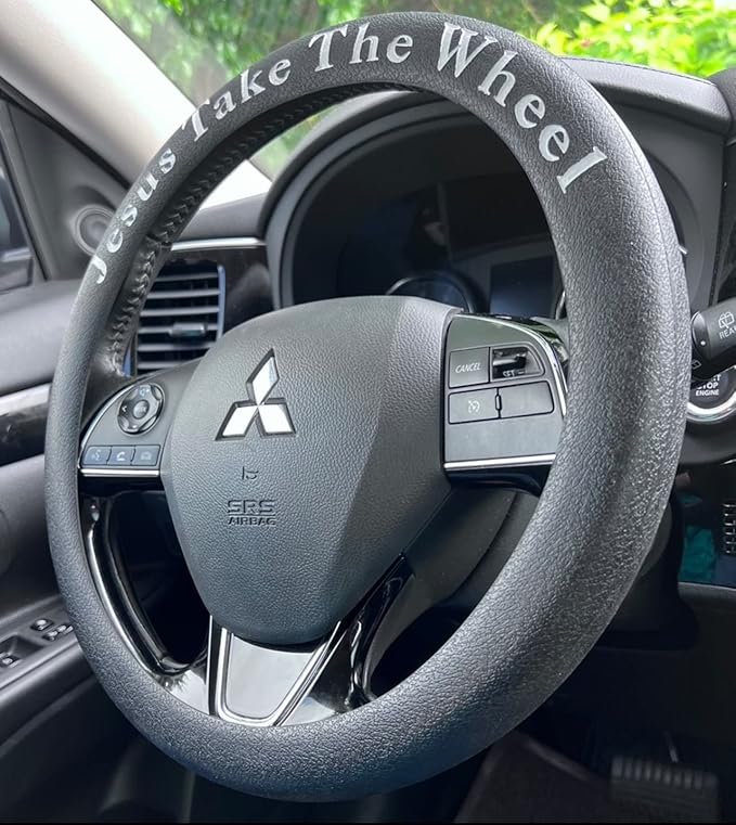 Jesus Take The Wheel Silicone Steering Wheel Cover. Fits 13-15 inch. Black Color, Anti-Slip Grip, Easy Installation & Removal, Durable, Heat Resistant, Waterproof, Stretchable