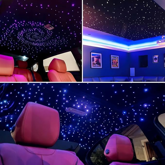 AKEPO 6W Mini Size Twinkle RGBW Fiber Optic Lights, 600pcs 0.03in 9.8ft/3m APP Control Music Activated Fiber Optic Star Ceiling Light Kit for Car Headliner Star and Home