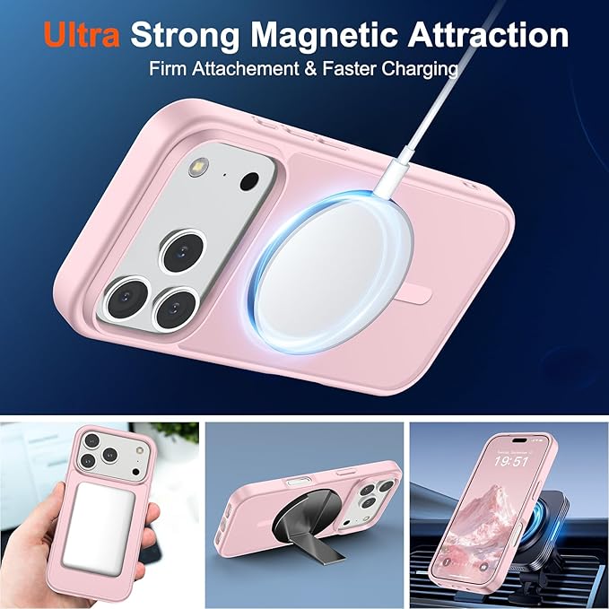 SUPFINE Magnetic for iPhone 17 Pro Case with Screen Protector (Compatible with MagSafe)(Military Grade Drop Protection) Translucent Matte Shockproof with Anti-Fingerprint Phone Cover,Light Pink