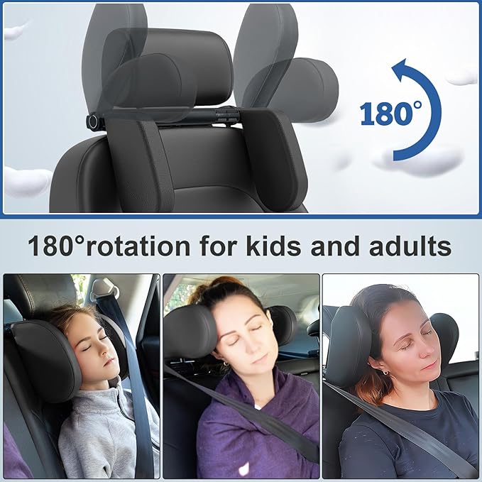 Car Headrest Pillow,Head, Neck Support Pillow,U Shaped Car Sleeping Pillow,180° Adjustable,Improve Head and Neck Posture and Adjust Sleep Position,Suitable for Kids and Adults (Beige)