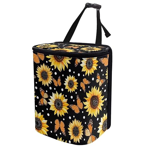 Sunflower Butterfly Car Trash Can Auto Garbage Bag with Lid Leak-Proof Car Storage Bag Garbage Bag Hanging for Headrest Portable Vehicle Backseat Organizer