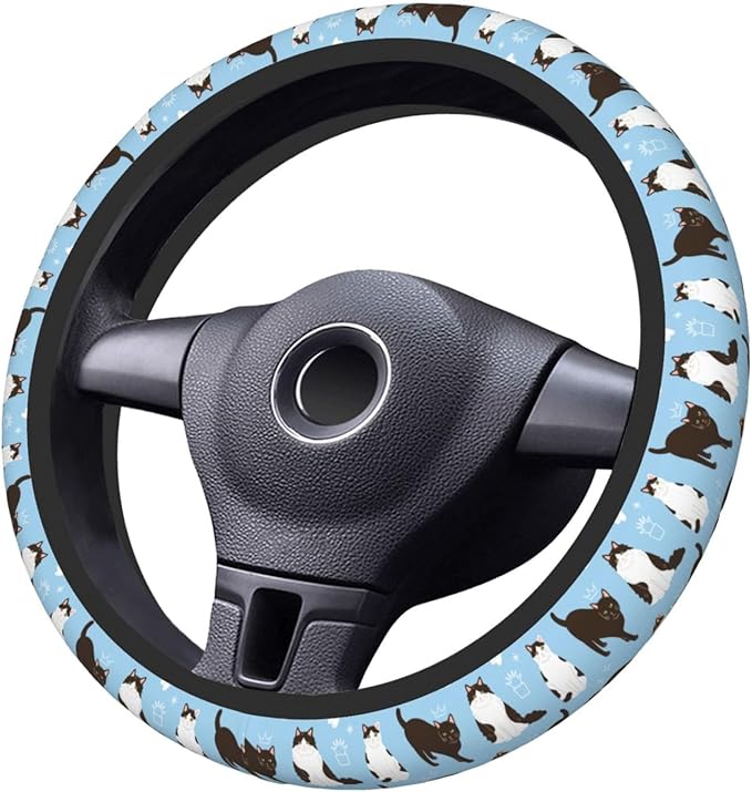 Cats Steering Wheel Cover for Women Elastic Rubber Steering Wheel Universal 15 Inch Fit for Cars, Auto, SUVs