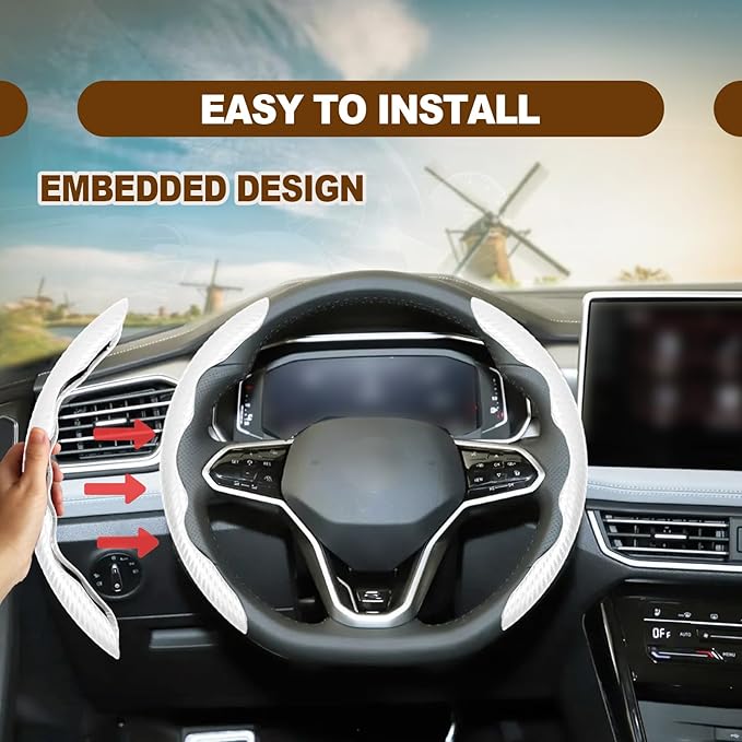 Car Interior Accessories Butterfly Steering Wheel Cover Car Carbon Fiber Anti-Skid Steering Wheel Cover (White)