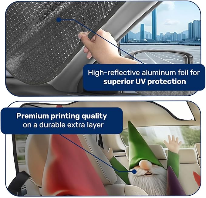 GENANY Gnome Windshield Sun Shade for Car SUV Truck (55x30 Inches), Front Window Visor for Windows, Protector Blocks UV