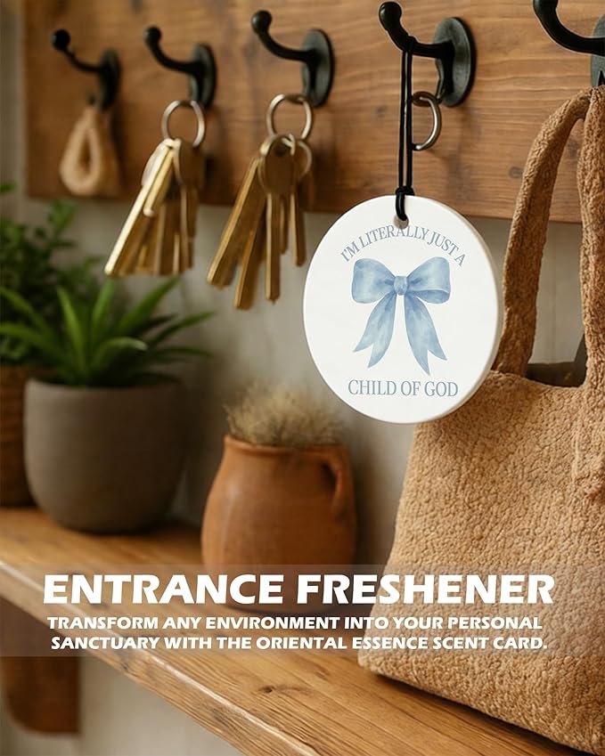 Blue Christian Round Citrus Car Air Freshener 4 Pcs, Blue Coquette Bow Tulip Floral Hanging Air Freshener for Cars Bathroom Dorm Books Decor, Girly Christian Accessories Gifts for Women Girls