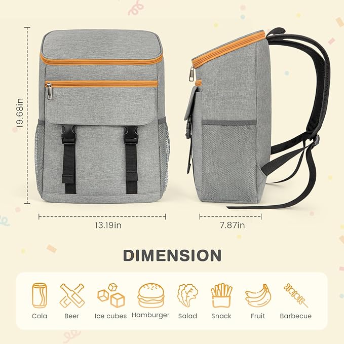 Cooler Backpack Soft Insulated Leak Proof 50 Cans Insulated Backpack Cooler Portable Picnic Camping Beach Hiking BBQ Lunch Backpack for Men and Women - Grey