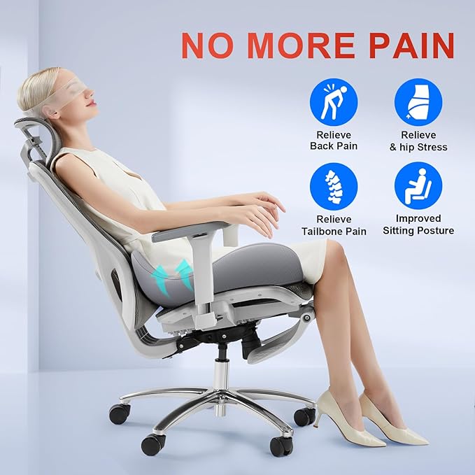 Benazcap X Large Memory Seat Cushion for Office Chair Ergonomic Cushions Butt Pillow for Pressure Relief Sciatica & Pain Relief Memory Foam for Long Sitting for Gaming Chair and Car Seat-Dark Grey