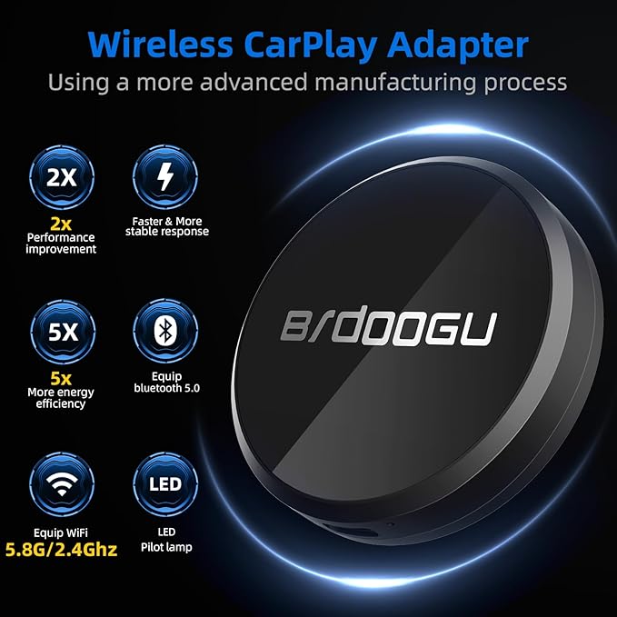 Wireless CarPlay Adapter Compatible with Apple iPhone (2025 Upgraded) - Multi-User Seamless Connection for Convert Wired to Wireless Car Play Adapter - No Latency from iOS 10+ to Screen w/USB C